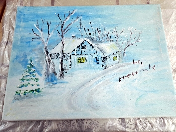 Maľba akrylom - zimná krajina